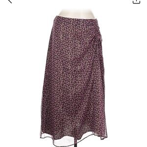 LOFT Pink and Black Floral Midi Skirt